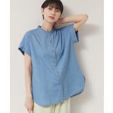 ブルー(091) | 【洗える】リネンブレンドデニムフリルシャツ | Dessin