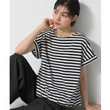 ネイビー(394) | 【二の腕カバー／UVカット】ロールアップスリーブ裾ギャザーカットソー | Dessin