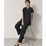 チャコールグレー(014) | 【2点セット/ウエストゴム/洗える】スキッパ―シャツ＆ストレートパンツセット | Dessin