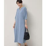 ブルー(091) | 【洗える】インディゴ天竺デニム調リラクシーワンピース | Dessin