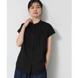 ブラック(019) | 【洗える】スタンドカラーフリルブラウス | Dessin