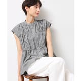 チャコールグレー(314) | 【洗える】ストライプ柄ギャザーブラウス | Dessin