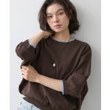 ブラウン(544) | 【UVカット/マシンウォッシャブル】6分袖配色ニット | Dessin