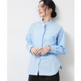 サックスブルー(090) | 【洗える】フリルネックブラウス | Dessin