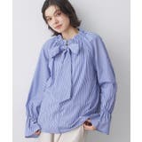 【洗える】フリルボウタイストライプブラウス | Dessin | 詳細画像9 