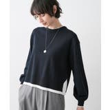 ネイビー(594) | 【洗える】バイカラーデザインニット | Dessin