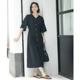 ブラック(019) | シャーリングフィット&フレアワンピース【洗濯機洗い可】 | OPAQUE.CLIP