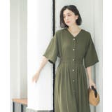 カーキ(029) | シャーリングフィット&フレアワンピース【洗濯機洗い可】 | OPAQUE.CLIP