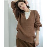 ブラウン(043) | クリアシャギーVネックニット【洗える】 | OPAQUE.CLIP