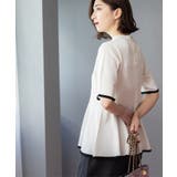 ホワイト(501) | 配色ライン ペプラムニット | OPAQUE.CLIP