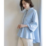 サックスブルー(090) | バイカラーアソート ペプラム前あきブラウス | OPAQUE.CLIP