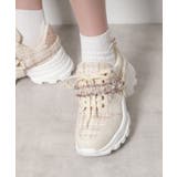 ベージュ(352) | フリル×パール調ベルトツイードスニーカー | ESPERANZA