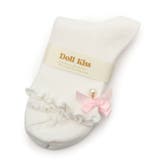 アイボリー/ピンク(072) | 13色展開リボン付きメローリブクルーソックス 靴下 | ESPERANZA