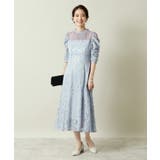 サックスブルー(090) | 【結婚式・パーティに】レース×ラメシアーワンピース<ドレスコレクション> | ITS'DEMO
