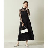 ブラック(019) | 【結婚式・パーティに】サテン×レースワンピース<ドレスコレクション> | ITS'DEMO