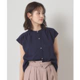ネイビー(094) | 【清涼感／手洗い可】麻調前開きブラウス | ITS'DEMO