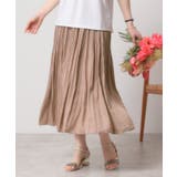 ベージュ(052) | 【手洗い可／ウエストゴム】サテンプリーツスカート | ITS'DEMO