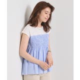 サックスブルー(090) | 【手洗い可】ストライプビスチェ風トップス | ITS'DEMO