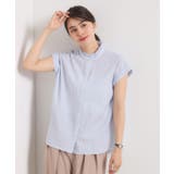 オフホワイト(303) | 【手洗い可】スタンドフリルストライプブラウス | ITS'DEMO