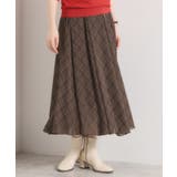 ブラウン(143) | 【手洗い可／ウエストゴム】シアーチェックフレアスカート | ITS'DEMO