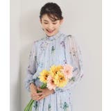 サックスブルー(190) | 【手洗い可/セットアップ可】ラメストライプ花柄ブラウス | ITS'DEMO