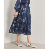 ネイビー(194) | 【手洗い可／セットアップ可】ラメストライプ花柄スカート | ITS'DEMO