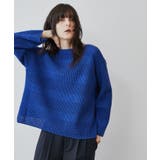 ブルー(093) | 【手洗い可】コットンブレンドボーダー柄ニット | cloenc