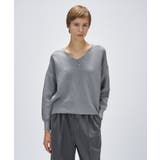 ライトグレー(411) | 【手洗い可】Vネックラメガターニット | cloenc