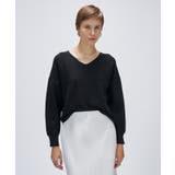 ブラック(419) | 【手洗い可】Vネックラメガターニット | cloenc