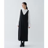 ブラック(019) | 【手洗い可】Vネックフレアワンピース | cloenc