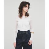 ホワイト(001) | 【手洗い可】シアーリブトップス | cloenc