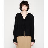 ブラック(019) | 【手洗い可】リボンギャザーブラウス | cloenc