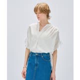ホワイト(002) | 【手洗い可】スキッパーギャザーリボンブラウス | cloenc