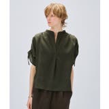 ブラウン(044) | 【手洗い可】スキッパーギャザーリボンブラウス | cloenc