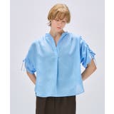 サックスブルー(090) | 【手洗い可】スキッパーギャザーリボンブラウス | cloenc