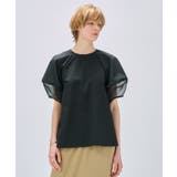 ブラック(019) | 【手洗い可】シアーパフスリーブブラウス | cloenc