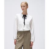 ホワイト(001) | 【マシンウォッシュ】リボンピンタックブラウス | cloenc