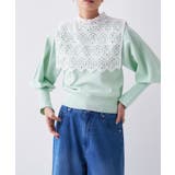 ミントグリーン(521) | 【2way／手洗い可】2wayレースパフスリーブニット | cloenc