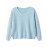 サックスブルー(490) | 【手洗い可】Vネックラメガーターニット | cloenc