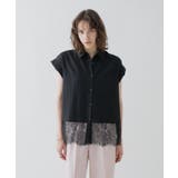 ブラック(019) | 【ひんやり/体型カバー】レースフレンチスリーブブラウス | cloenc