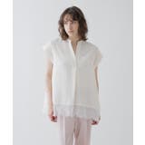 オフホワイト(003) | 【ひんやり／体型カバー】レースフレンチスリーブ スキッパーブラウス | cloenc