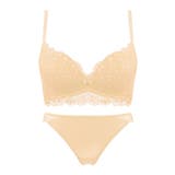 ベージュ | フローラルレースビスチェブラ上下セット ブラ+ショーツセット 脇高 | PREMINA