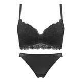 ブラック | フローラルレースビスチェブラ上下セット ブラ+ショーツセット 脇高 | PREMINA