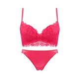 レッド | フローラルレースビスチェブラ上下セット ブラ+ショーツセット 脇高 | PREMINA