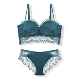 グリーン | カシュクールレースショートキャミブラ＆ショーツセット上下セット 脇高 ビスチェ | PREMINA
