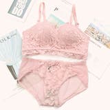 ピンク | ノンワイヤーレースドレスブラ&ショーツセット上下セット ビスチェ 脇高 | PREMINA