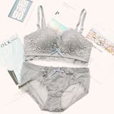 グレー | ノンワイヤーレースドレスブラ&ショーツセット上下セット ビスチェ 脇高 | PREMINA
