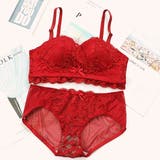 レッド | ノンワイヤーレースドレスブラ&ショーツセット上下セット ビスチェ 脇高 | PREMINA