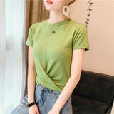 グリーン | フロントツイストクロップドTシャツ Tシャツ シンプルシャツ | PREMINA