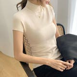 ベージュ | ハイネックフレンチスリーブサマーニット カットソー ニットソー | PREMINA